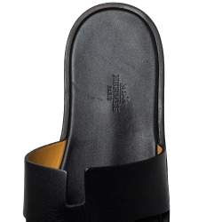 Pre Owned Hermes Black Leather Izmir Slide Sandal Size 42.5