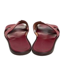 Hermes Red Leather Izmir Slide Sandals Size 45