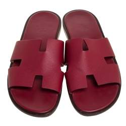 Hermes Red Leather Izmir Slide Sandals Size 45