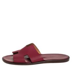 Hermes Red Leather Izmir Slide Sandals Size 45