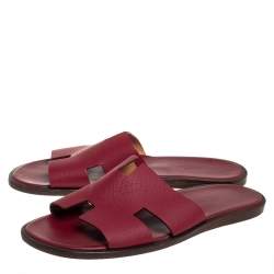 Hermes Red Leather Izmir Slide Sandals Size 45