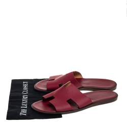 Hermes Red Leather Izmir Slide Sandals Size 45
