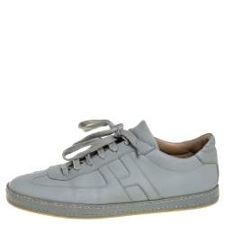 Pre Owned Hermes Grey Textured Leather Quicker Low Top Sneakers Size 44
