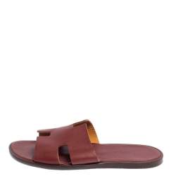 Hermes Red Leather Izmir Flat Slides Size 42