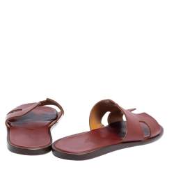 Hermes Red Leather Izmir Flat Slides Size 42