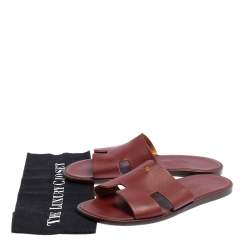 Hermes Red Leather Izmir Flat Slides Size 42