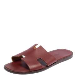 Hermes Red Leather Izmir Flat Slides Size 42