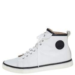 Hermes White Leather Cap Toe High Top Sneakers Size 45