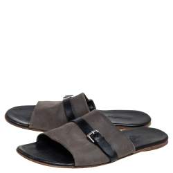 Hermes Grey/Black Suede And Leather Slide Sandals Size 41 