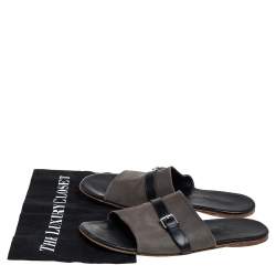 Hermes Grey/Black Suede And Leather Slide Sandals Size 41 