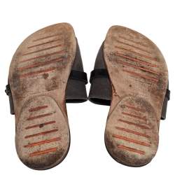 Hermes Grey/Black Suede And Leather Slide Sandals Size 41 