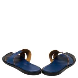 Hermes Blue/Black Textured Izmir Sandals Size 41