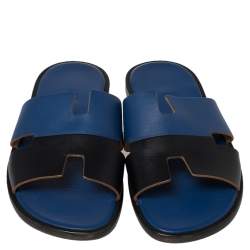 Hermes Blue/Black Textured Izmir Sandals Size 41