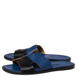 Hermes Blue/Black Textured Izmir Sandals Size 41