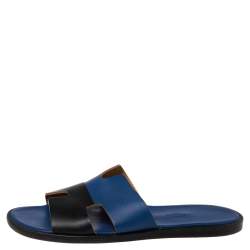 Hermes Blue/Black Textured Izmir Sandals Size 41