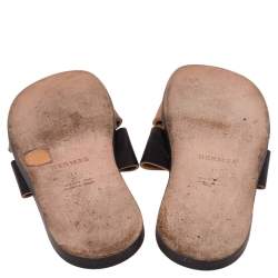 Hermes Tan/Black Leather Izmir Sandals Size 41