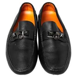 Hermes Black Leather Irving Slip On Loafers Size 41