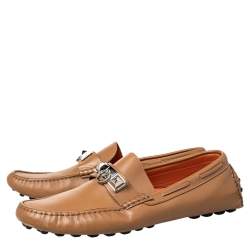 Hermes Brown Leather Irving Slip On Loafers Size 41