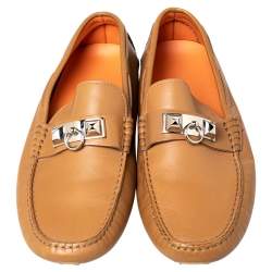 Hermes Brown Leather Irving Slip On Loafers Size 41
