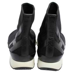 Hermes Black Knit Fabric And Leather Soft High Top Sneakers Size 43.5