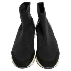 Hermes Black Knit Fabric And Leather Soft High Top Sneakers Size 43.5