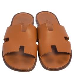 Hermes Tan Leather Izmir Flat Slides Size 44