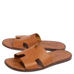 Hermes Tan Leather Izmir Flat Slides Size 44
