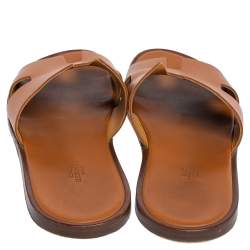 Hermes Tan Leather Izmir Flat Slides Size 44