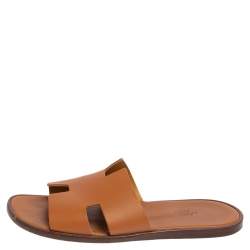 Hermes Tan Leather Izmir Flat Slides Size 44