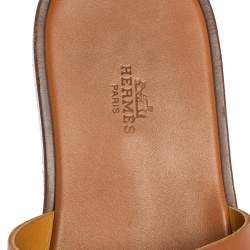 Hermes Tan Leather Izmir Flat Slides Size 44