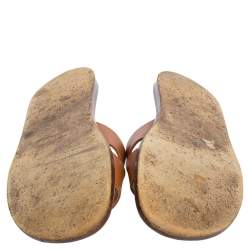 Hermes Tan Leather Izmir Flat Slides Size 44
