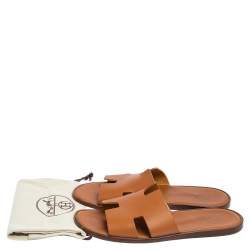 Hermes Tan Leather Izmir Flat Slides Size 44