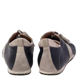 Hermes Navy Blue/Grey Leather and Suede Lace Up Sneakers Size 43