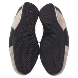 Hermes Navy Blue/Grey Leather and Suede Lace Up Sneakers Size 43