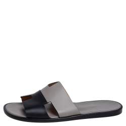 Pre Owned Hermes Grey/Black Leather Izmir Sandals Size 43
