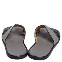 Pre Owned Hermes Grey/Black Leather Izmir Sandals Size 43