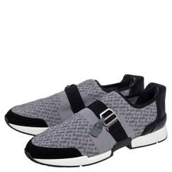 Hermes Grey/Black Fabric and Leather Run Sneakers Size 42.5