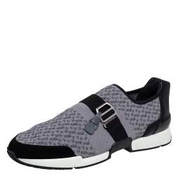 Hermes Grey/Black Fabric and Leather Run Sneakers Size 42.5