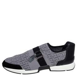Hermes Grey/Black Fabric and Leather Run Sneakers Size 42.5