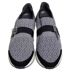 Hermes Grey/Black Fabric and Leather Run Sneakers Size 42.5