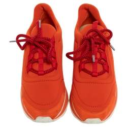 Hermes Orange Neoprene And Suede Miles Low Top Sneakers Size 40