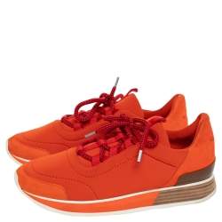 Hermes Orange Neoprene And Suede Miles Low Top Sneakers Size 40