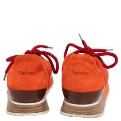 Hermes Orange Neoprene And Suede Miles Low Top Sneakers Size 40