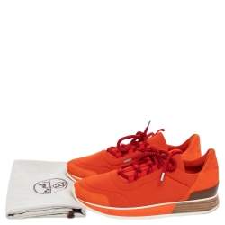 Hermes Orange Neoprene And Suede Miles Low Top Sneakers Size 40