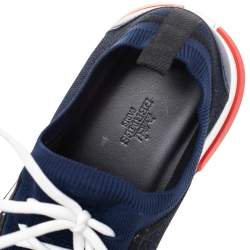 Hermes Blue/Black Knit Fabric And Suede Addict Low Top Sneakers Size 42