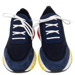 Hermes Blue/Black Knit Fabric And Suede Addict Low Top Sneakers Size 42