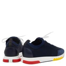 Hermes Blue/Black Knit Fabric And Suede Addict Low Top Sneakers Size 42