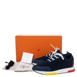 Hermes Blue/Black Knit Fabric And Suede Addict Low Top Sneakers Size 42