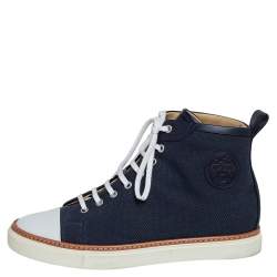 Hermes Navy Blue Canvas and Leather Jimmy High Top Sneakers Size 41.5