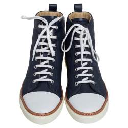 Hermes Navy Blue Canvas and Leather Jimmy High Top Sneakers Size 41.5